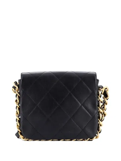 Pre-owned Chanel Framing Chain Flap Bag Quilted Calfskin Small Shoulder Bag In Black