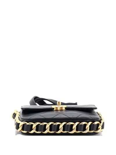 Pre-owned Chanel Framing Chain Flap Bag Quilted Calfskin Small Shoulder Bag In Black