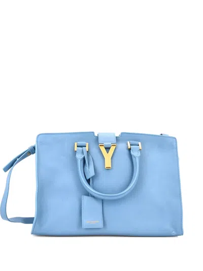 Pre-owned Saint Laurent Classic Y Cabas Leather Small Satchel In Blue