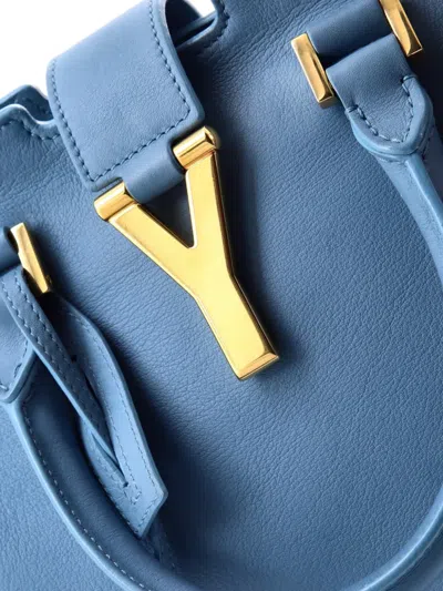 Pre-owned Saint Laurent Classic Y Cabas Leather Small Satchel In Blue