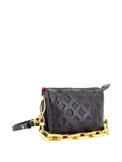 Pre-owned Louis Vuitton Coussin Bag Monogram Embossed Lambskin Bb Crossbody Bag In Black