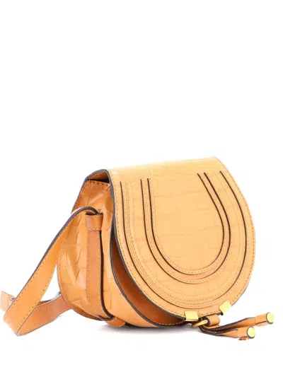 Pre-owned Chloé Marcie Crocodile Embossed Leather Mini Crossbody Bag In Neutral