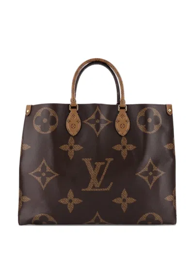 Pre-owned Louis Vuitton Onthego Reverse Monogram Giant Gm Tote Bag In Brown