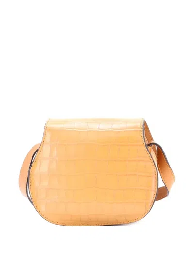 Pre-owned Chloé Marcie Crocodile Embossed Leather Mini Crossbody Bag In Neutral