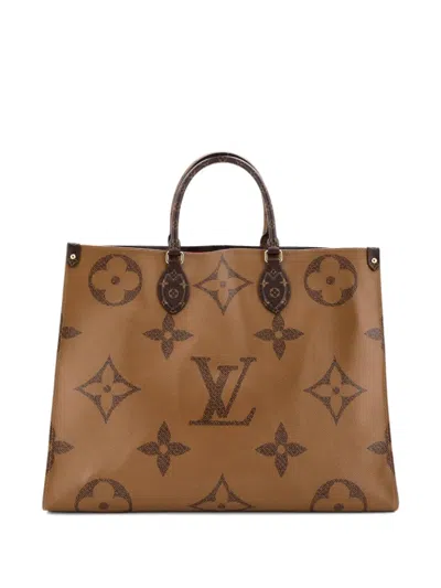 Pre-owned Louis Vuitton Onthego Reverse Monogram Giant Gm Tote Bag In Brown