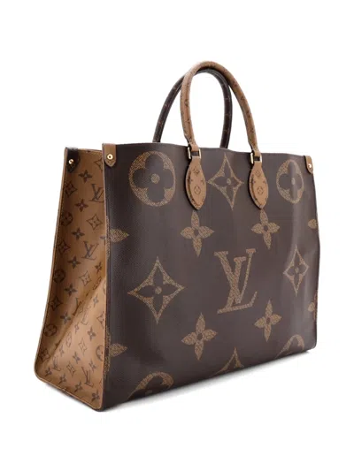 Pre-owned Louis Vuitton Onthego Reverse Monogram Giant Gm Tote Bag In Brown