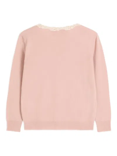 Valentino Embroidered Lace Cardigan In Pink