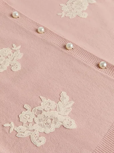 Valentino Embroidered Lace Cardigan In Pink