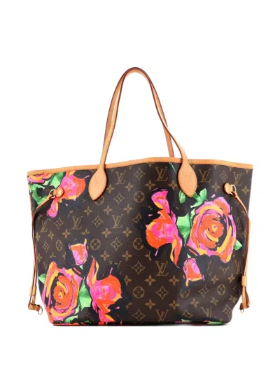 Pre-owned Louis Vuitton Neverfull Limited Edition Monogram Roses Mm Tote Bag In Brown