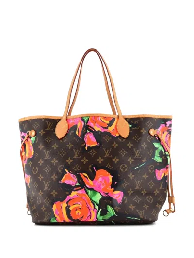 Pre-owned Louis Vuitton Neverfull Limited Edition Monogram Roses Mm Tote Bag In Brown