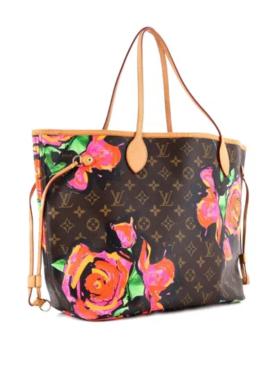 Pre-owned Louis Vuitton Neverfull Limited Edition Monogram Roses Mm Tote Bag In Brown