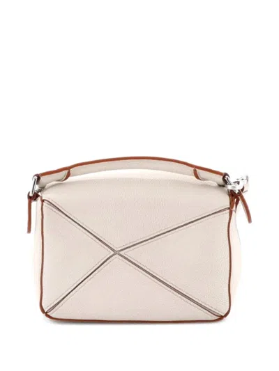 Pre-owned Loewe Puzzle Bag Leather Mini Crossbody Bag In Neutral