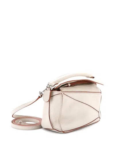 Pre-owned Loewe Puzzle Bag Leather Mini Crossbody Bag In Neutral