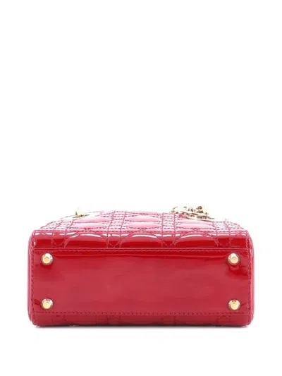 Pre-owned Dior Lady  Chain Bag Cannage Quilt Patent Mini Satchel In Red