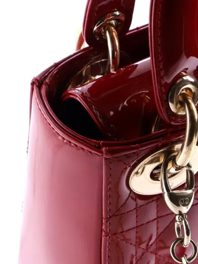 Pre-owned Dior Lady  Chain Bag Cannage Quilt Patent Mini Satchel In Red