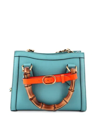 Pre-owned Gucci Diana Nm Bamboo Handle Tote Leather Mini Crossbody Bag In Blue