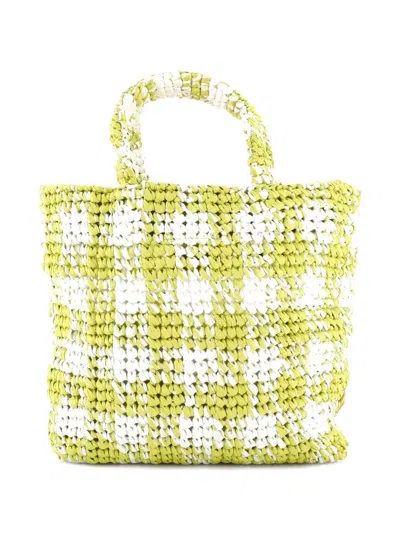Pre-owned Prada Logo Raffia Small Tote Bag In Yellow