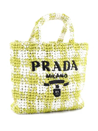 Pre-owned Prada Logo Raffia Small Tote Bag In Yellow