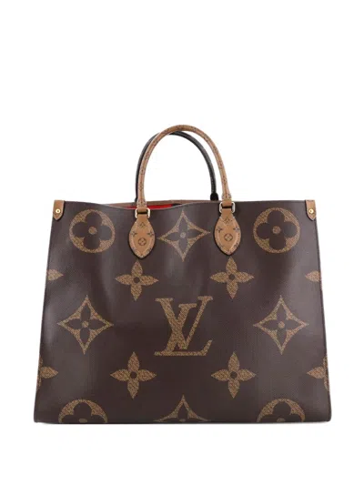 Pre-owned Louis Vuitton Onthego Reverse Monogram Giant Gm Tote Bag In Brown