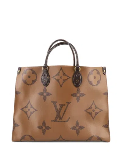 Pre-owned Louis Vuitton Onthego Reverse Monogram Giant Gm Tote Bag In Brown