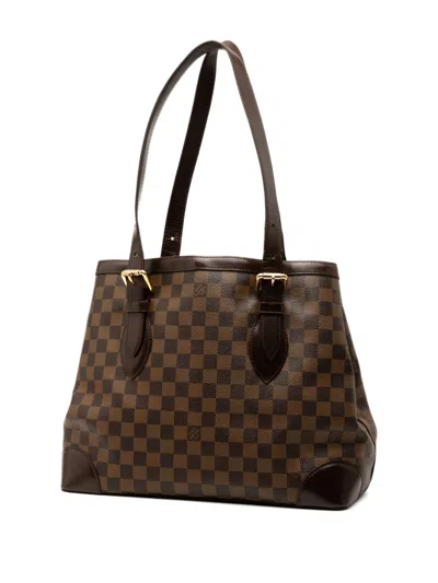 Pre-owned Louis Vuitton 2007 Damier Ebene Hampstead Mm Tote Bag In Brown