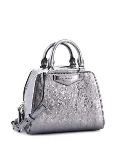 Pre-owned Givenchy Antigona Cube Bag Leather Nano Crossbody Bag In Silver
