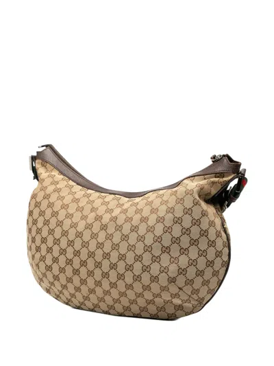 Pre-owned Gucci 2000-2015 Gg Canvas Web Half Moon Crossbody Bag In Brown