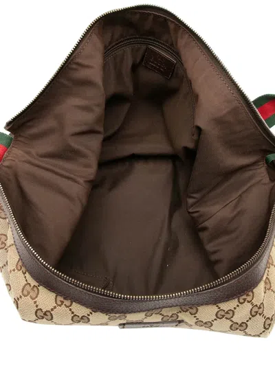 Pre-owned Gucci 2000-2015 Gg Canvas Web Half Moon Crossbody Bag In Brown