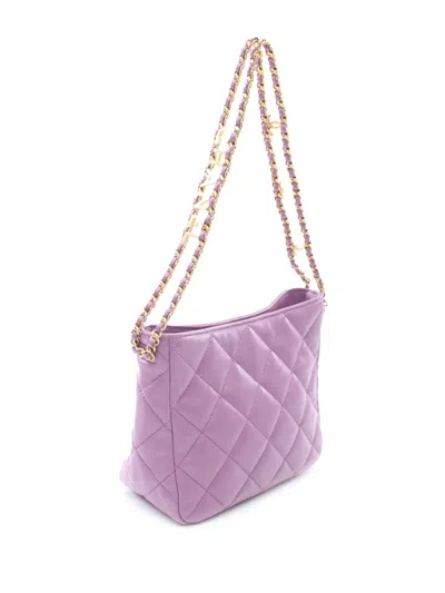 Pre-owned Chanel 2021-2025 Small Quilted Lambskin Pick Me Up Hobo Bag In Purple