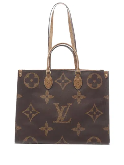 Pre-owned Louis Vuitton 2019 Monogram Reverse Giant Onthego Gm Satchel In Brown