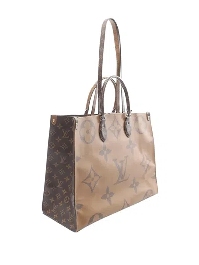 Pre-owned Louis Vuitton 2019 Monogram Reverse Giant Onthego Gm Satchel In Brown