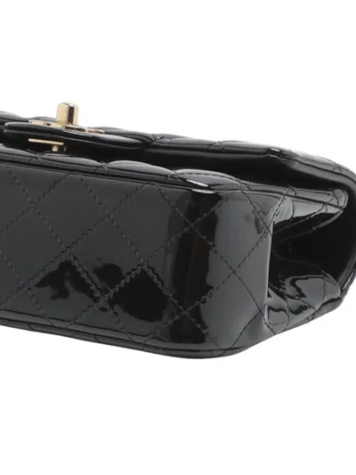 Pre-owned Chanel 2021-2025 Mini Rectangular Classic Patent Top Handle Flap Satchel In Black