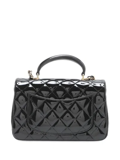 Pre-owned Chanel 2021-2025 Mini Rectangular Classic Patent Top Handle Flap Satchel In Black