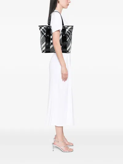 Pre-owned Burberry 2010-2025 Medium Beat Check Nylon Victoria Tote Bag In Gray