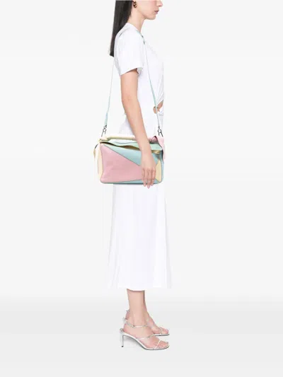 Pre-owned Loewe 2018 Medium Multicolor Leather Puzzle Satchel In Pink