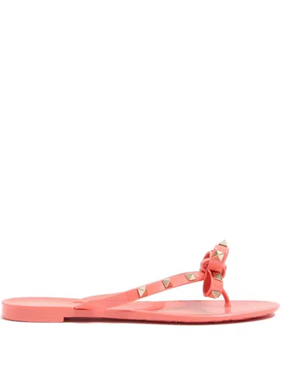 Valentino Garavani Elegant Bow-detail Sandals With Platinum-finish Studs And 5mm Heel Height In Pink