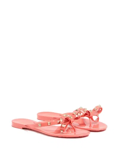 Valentino Garavani Elegant Bow-detail Sandals With Platinum-finish Studs And 5mm Heel Height In Pink