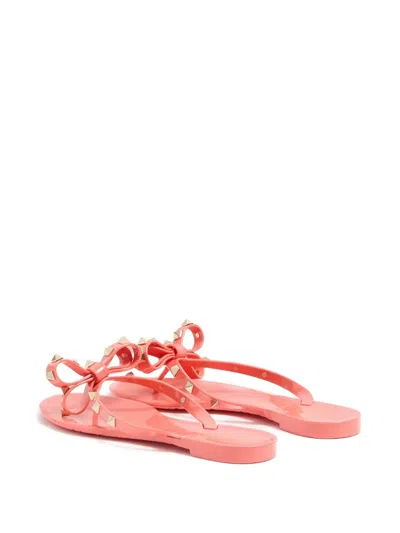 Valentino Garavani Elegant Bow-detail Sandals With Platinum-finish Studs And 5mm Heel Height In Pink