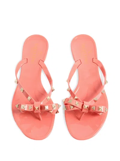 Valentino Garavani Elegant Bow-detail Sandals With Platinum-finish Studs And 5mm Heel Height In Pink