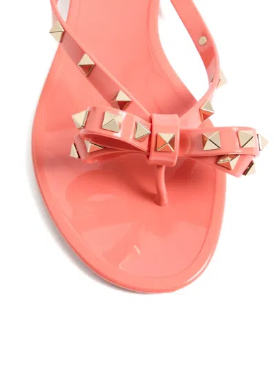 Valentino Garavani Elegant Bow-detail Sandals With Platinum-finish Studs And 5mm Heel Height In Pink