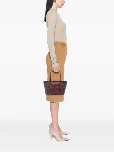 Pre-owned Fendi 2010-2025 Small Perforated Zucca Spalmati Roll Tote Bag In Brown