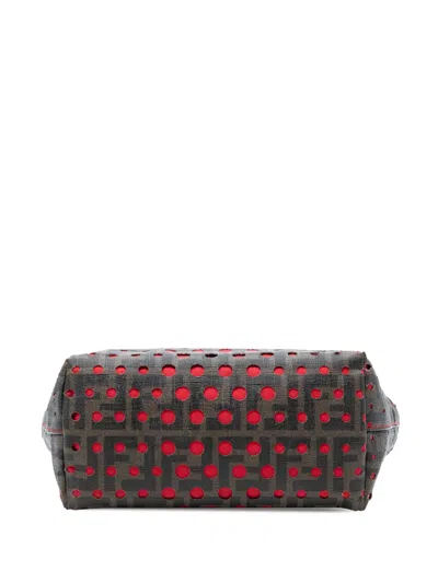 Pre-owned Fendi 2010-2025 Small Perforated Zucca Spalmati Roll Tote Bag In Brown