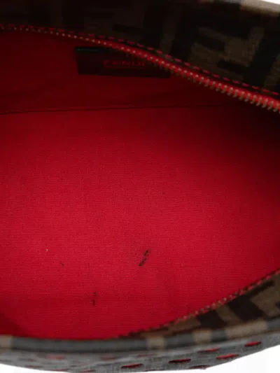 Pre-owned Fendi 2010-2025 Small Perforated Zucca Spalmati Roll Tote Bag In Brown