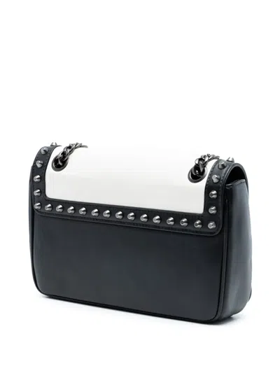 Pre-owned Prada 2000-2025 Small Studded Glace Calf Chain Flap Shoulder Bag In White