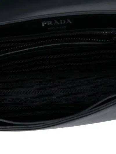 Pre-owned Prada 2000-2025 Small Studded Glace Calf Chain Flap Shoulder Bag In White