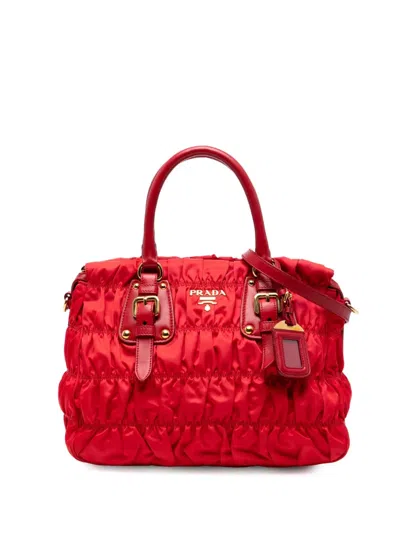 Pre-owned Prada 2000-2025 Tessuto Gaufre Satchel In Red