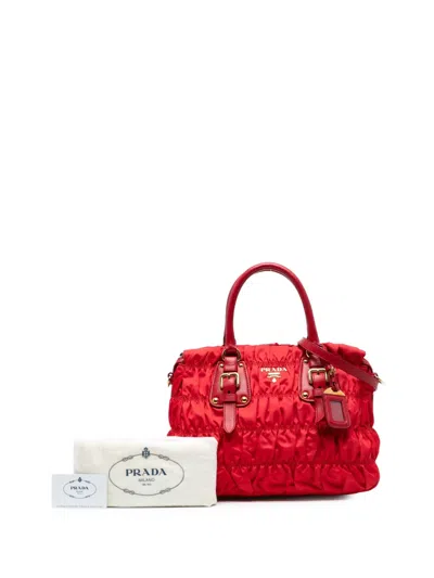 Pre-owned Prada 2000-2025 Tessuto Gaufre Satchel In Red