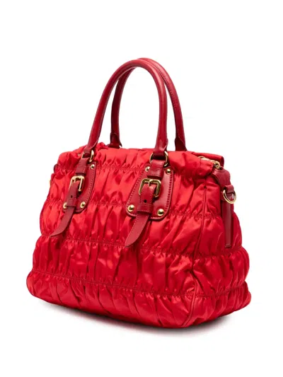 Pre-owned Prada 2000-2025 Tessuto Gaufre Satchel In Red