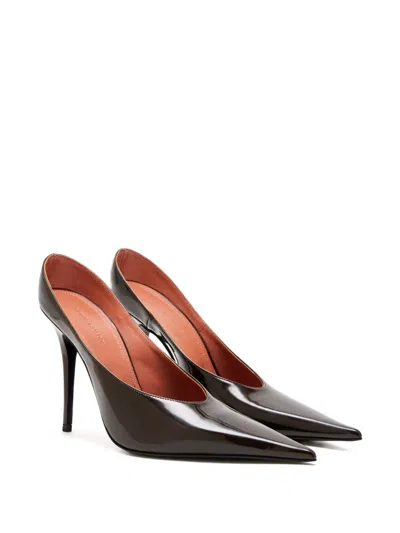 Amina Muaddi 105mm Anok Pointed Pumps In Brown