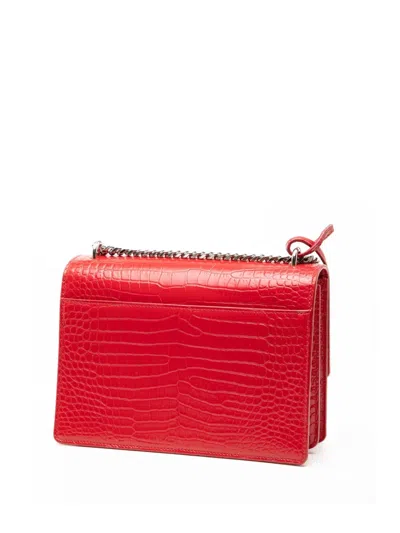 Pre-owned Saint Laurent 2017 Medium Croc Embossed Monogram Sunset Bag Crossbody Bag In Red